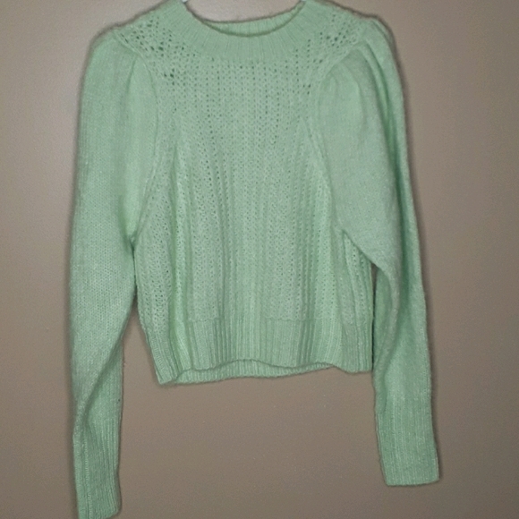 Topshop Pleated Sleeve Sweater Cropped Crewneck Pullover Pastel Mint Green - Picture 5 of 5